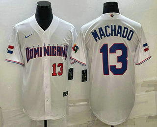 Men%27s Dominican Republic Baseball #13 Manny Machado Number 2023 White World Baseball Classic Stitched Jerseys